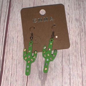 Cactus rhinestone fish hook dangle earrings